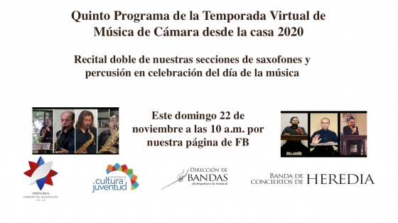 Evento musical: Quinto Programa de la Temporada Virtual de Música de cámara 2020 "Homenaje a Santa Cecilia" - Banda de Conciertos de Heredia Fotos de músicos ejecutando música