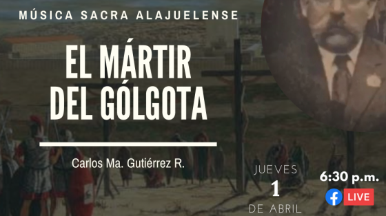 foto de Carlos María Gutiérrez y fondo de cruz del Mártir del Gólgota