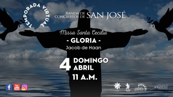 Gloria de la Missa a Santa Cecilia, de Jacob de Hann - Banda de Conciertos de San José cielo de fondo con una estatua de jesucristo