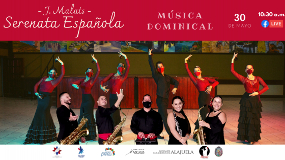 músicos de la Banda de Alajuela con elenco de bailarinas de flamenco