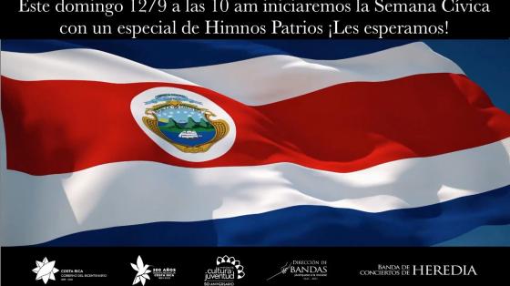 Bandera de Costa Rica ondeando con título del evento