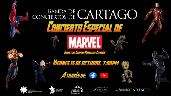 Concierto: "Temas de películas de Marvel" - Banda de Conciertos de Cartago super héroes de Marvel