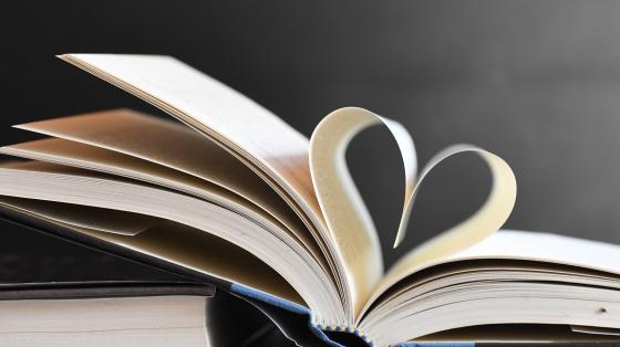 Composición de un libro con un corazón en las páginas. 