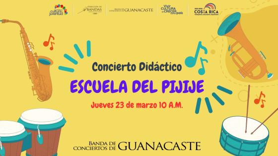 Concierto Didáctico - Banda de Conciertos de Guanacaste dibujo de instrumentos colorido con fondo amarillo