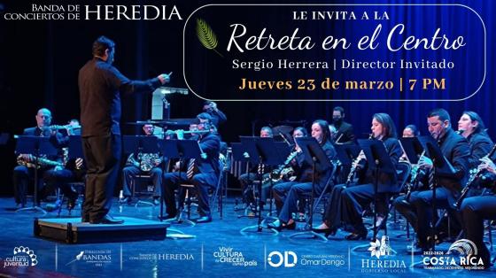 Retreta en el Centro - Banda de Conciertos de Heredia Imagen de la Banda de Heredia con fondo azul