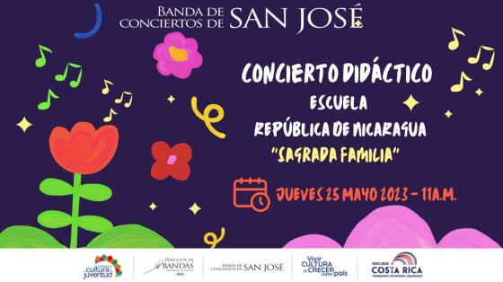 Concierto Didáctico - Banda de Conciertos de San José Flores de colores con un fondo morado oscuro