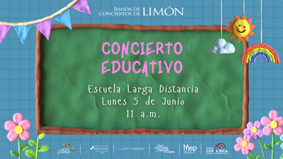 IX Concierto Educativo | Banda de Conciertos de Limón Pizarra verde con letras infantiles anunciando el concierto