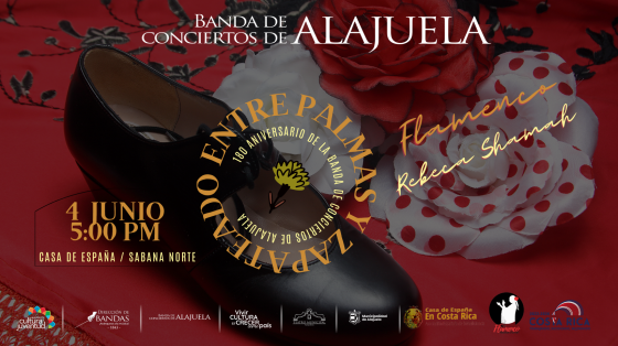 Concierto especial con Ballet Flamenco “Entre palmas y zapateados” | Banda de Conciertos de Alajuela zapatos y tocado de flamenco sobre mantel rojo