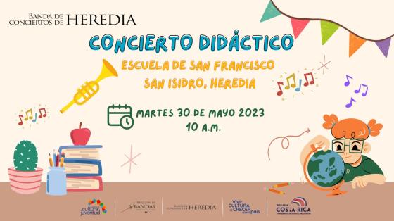 Concierto Didáctico "Escuela San Francisco" | Banda de Conciertos de Heredia Niña estudiando rodeada de notas musicales