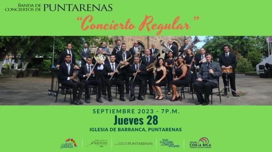 Concierto Regular de Temporada | Banda de Conciertos de Puntarenas Foto de la Banda de Puntarenas entre franjas color verde