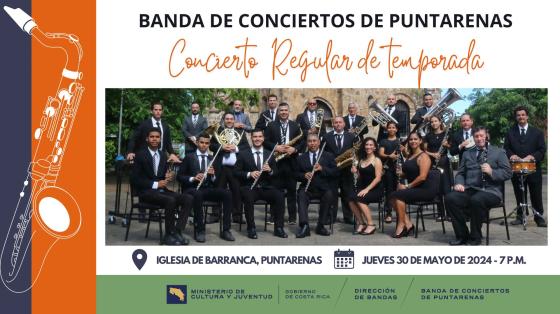 Banda de Conciertos de Puntarenas entre franjas de colores 