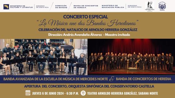 Foto de la Banda de Conciertos de Heredia y la Banda de la Esc. de Música de Mercedes Norte