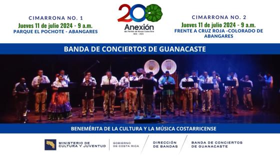 Foto de la Banda de Guanacaste en el Teatro Nacional con un fondo azul