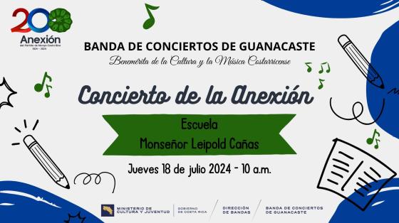 Dibujos de lápices y cuadernos con notas musicales anunciando el concierto