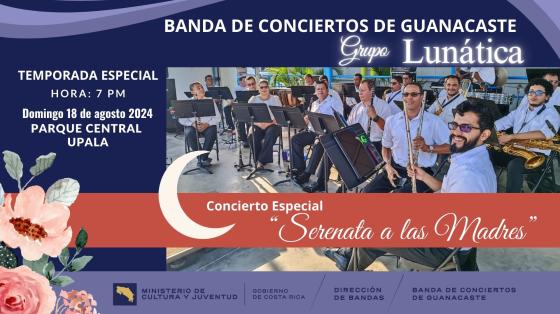 Foto de la Banda de Guanacaste con una luna y flores a su alrededor anunciando la Serenata