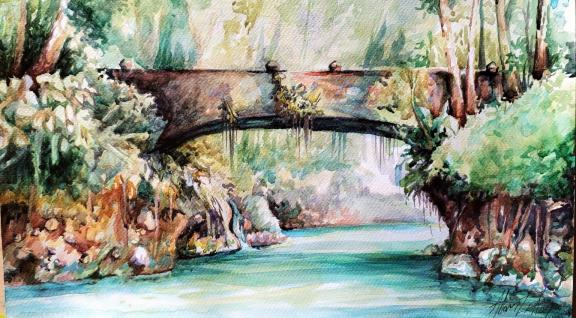 Imagen: Antiguo Puente sobre el Río Toro, acuarela de Allan González Acuña. 2024. Cortesía del artista. 