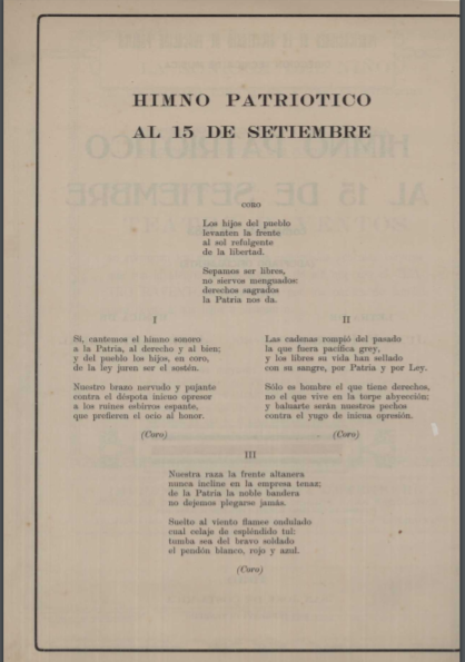 Partitura del Himno Patriótico al 15 de septiembre, Biblioteca Nacional/ 