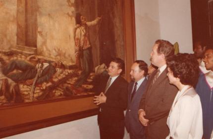 Visita oficial al MHCJS, durante el acto de apertura del primer edificio del MHCJS, en la administración de Rodrigo Carazo Odio, 1980. Archivo MHCJS.
