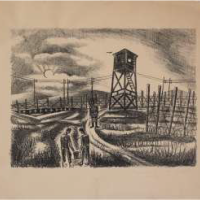 2. Manuel Cano de Castro, La chambrée. Lámina 2, Grabado. Litografía artística 21.5 x 28 cm-1944.