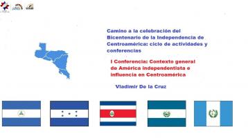Fondo blanco, con las banderas de los países centroamericanos y el mapa, con el texto: Camino a la celebración del Bicentenario de la independencia de Centroamérica