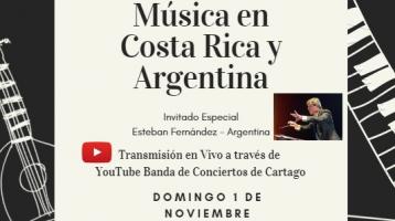 Banderas de Costa Rica y de Argentina con foto de Director de Música Argentina