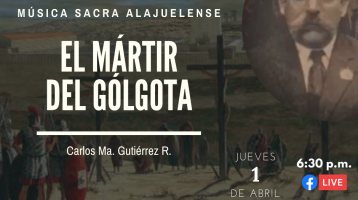 foto de Carlos María Gutiérrez y fondo de cruz del Mártir del Gólgota