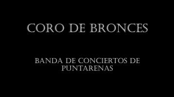 letras blancas en fondo negro que dice Coro de Bronces