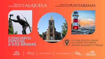 Imágenes del Faro y Juan Santamaría a la par de la Catedral de Puntarenas