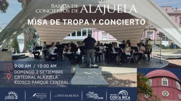 Foto de la Banda de Alajuela tocando en el quiosco del parque central