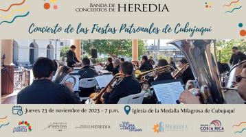 Foto de la Banda de Conciertos de Heredia tocando en el quiosco del parque central de Heredia