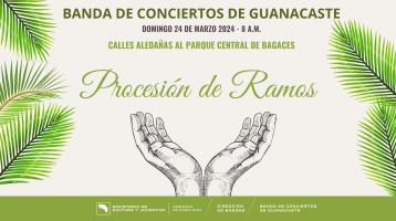 Dibujo de dos manos en posición de rezo y palmas a los lados en alusión a la Procesión de Ramos