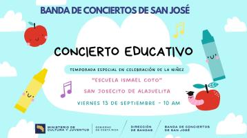 útiles escolares sonriendo entre nubes y notas musicales